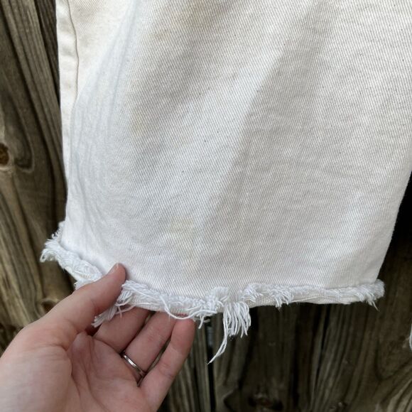 Vintage Boss Shorts Mens 36 White Denim Hip Hop Rap 90s Baggy Spellout Logo Fray - Picture 7 of 16